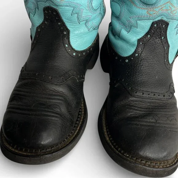 Justin Gypsy Leather Turquoise Blue Western Cowgirl Shorty Roper Boots 8.5 B - Picture 6 of 12